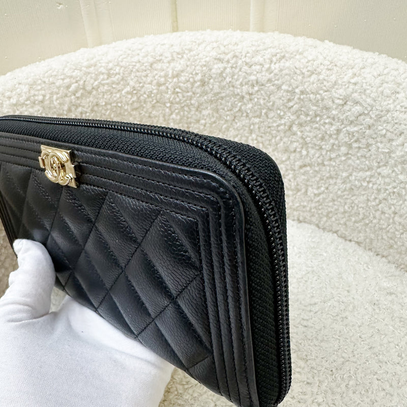 Chanel Boy Zippy Long Wallet in Black Caviar and GHW