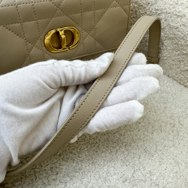 Dior Miss Caro Mini Flap Bag in Powder Beige Macrocannage Lambskin and GHW