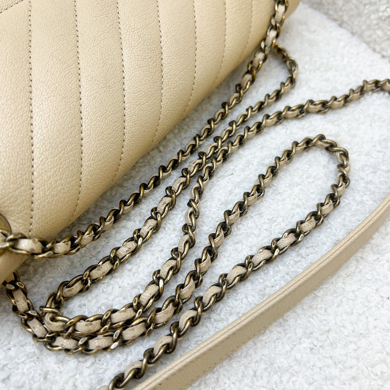 Chanel Seasonal Medium Flap in Diagonal Quilted Beige Grained Calfskin and AGHW