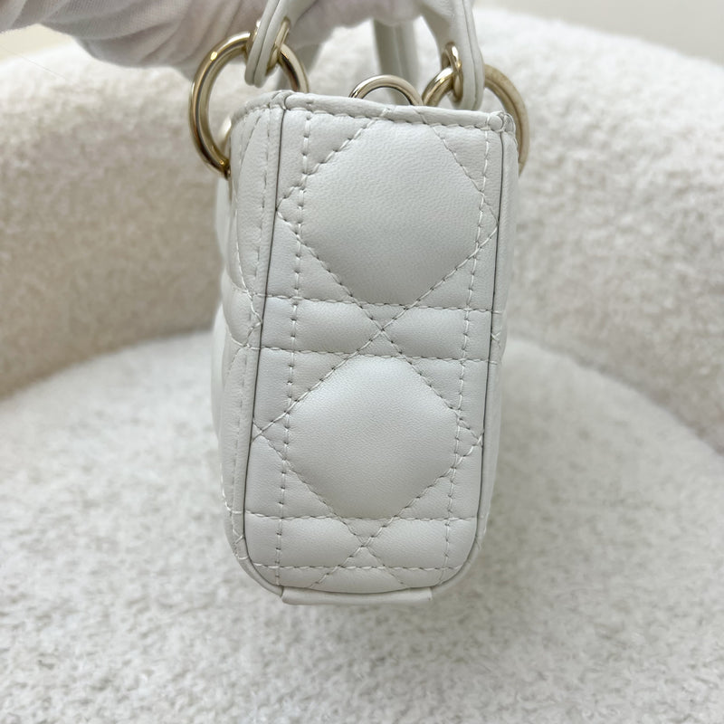 Dior Micro Lady D-Joy Bag in White Cannage Lambskin and LGHW