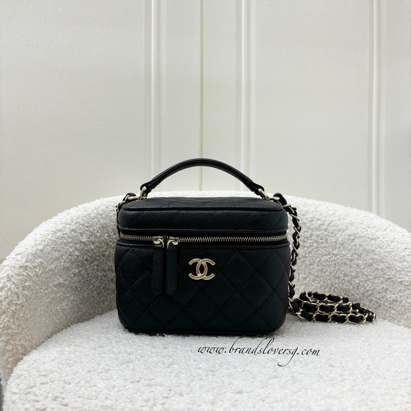 Chanel 22S Top Handle Vanity Case with Chain in Black Caviar LGHW