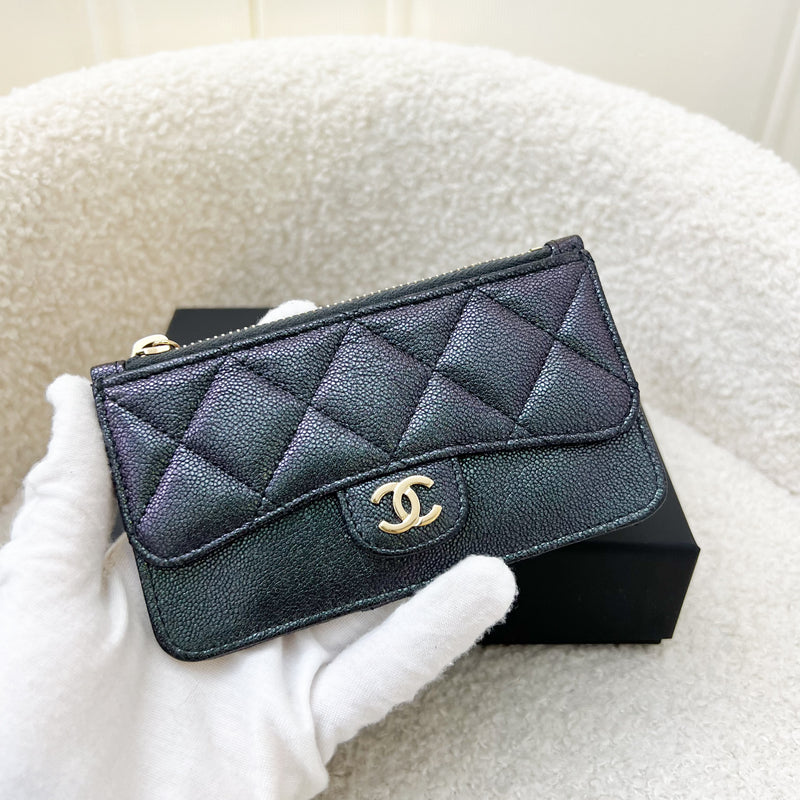 Chanel Flat Zipped External Slots Card holder in Iridescent Black Caviar and LGHW