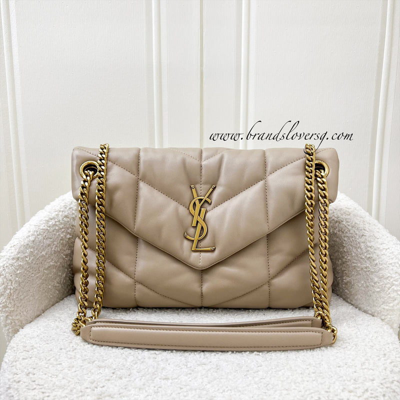 Saint Laurent YSL Small Loulou Puffer in Beige Lambskin and GHW