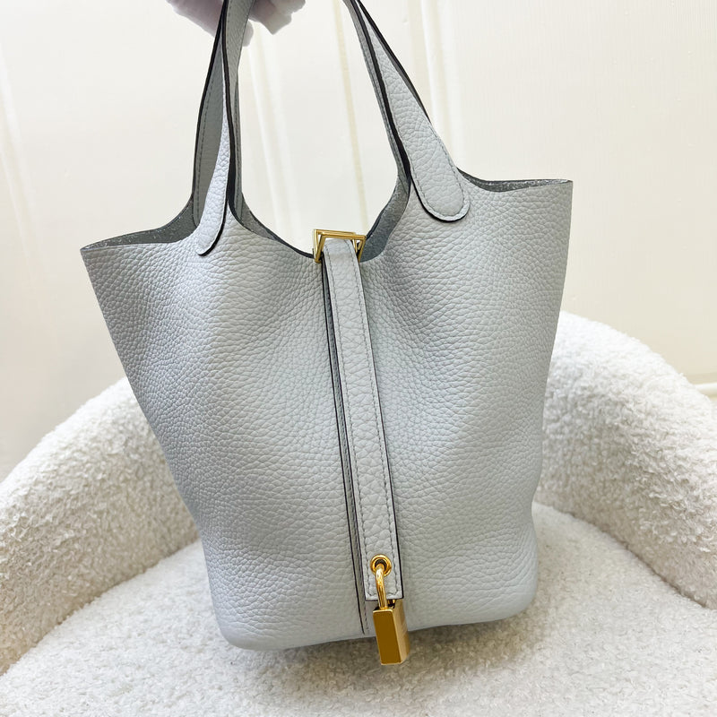 Hermes Picotin 18 in Bleu Pale Clemence Leather and GHW