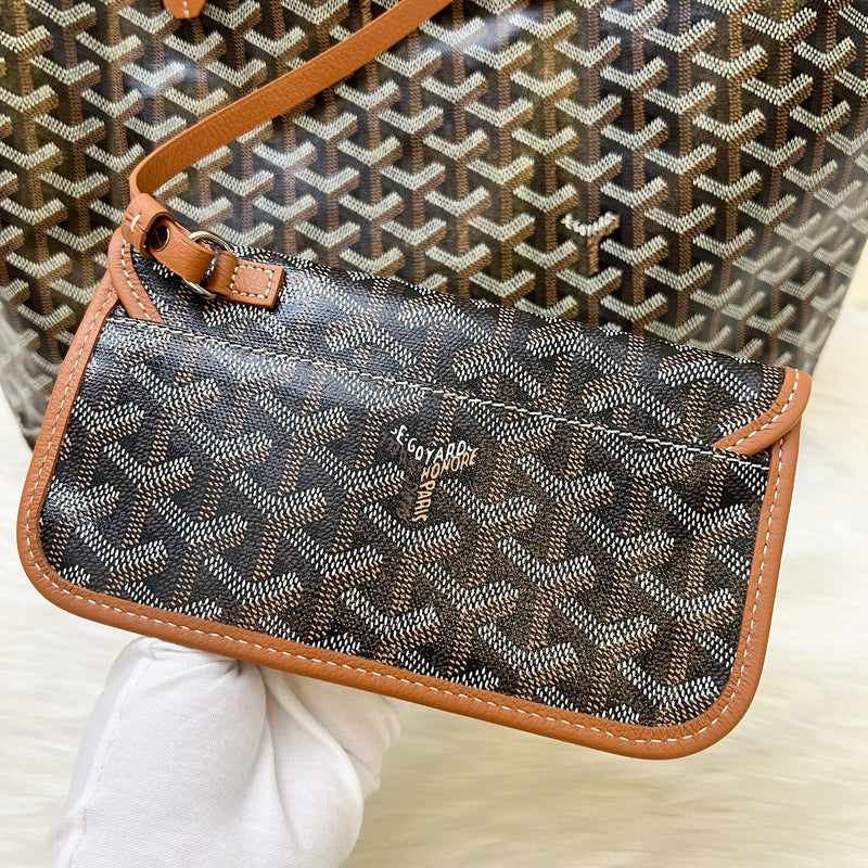 Goyard Saint Louis PM Tote in Black Signature Goyardine Canvas and Brown Trim