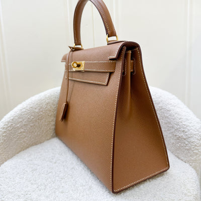 Hermes Vintage Kelly 28 Sellier in Gold Courcheval / Epsom Leather and GHW