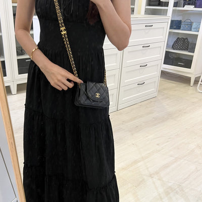 Chanel 22K Double Chain Micro Flap Bag in Black Lambskin and GHW