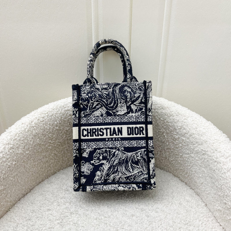 Dior Mini Vertical Book Tote in Blue Toile de Jouy Reverse Embroidery Canvas AGHW