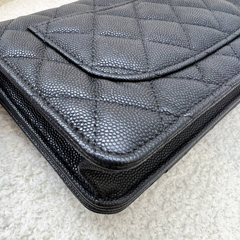 Chanel 22A Seasonal Wallet on Chain WOC in Black Caviar and GHW