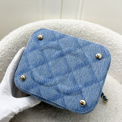 Chanel 22B Cheer for Chanel Vanity Case with Top Handle in Light Blue Denim Fabric and AGHW