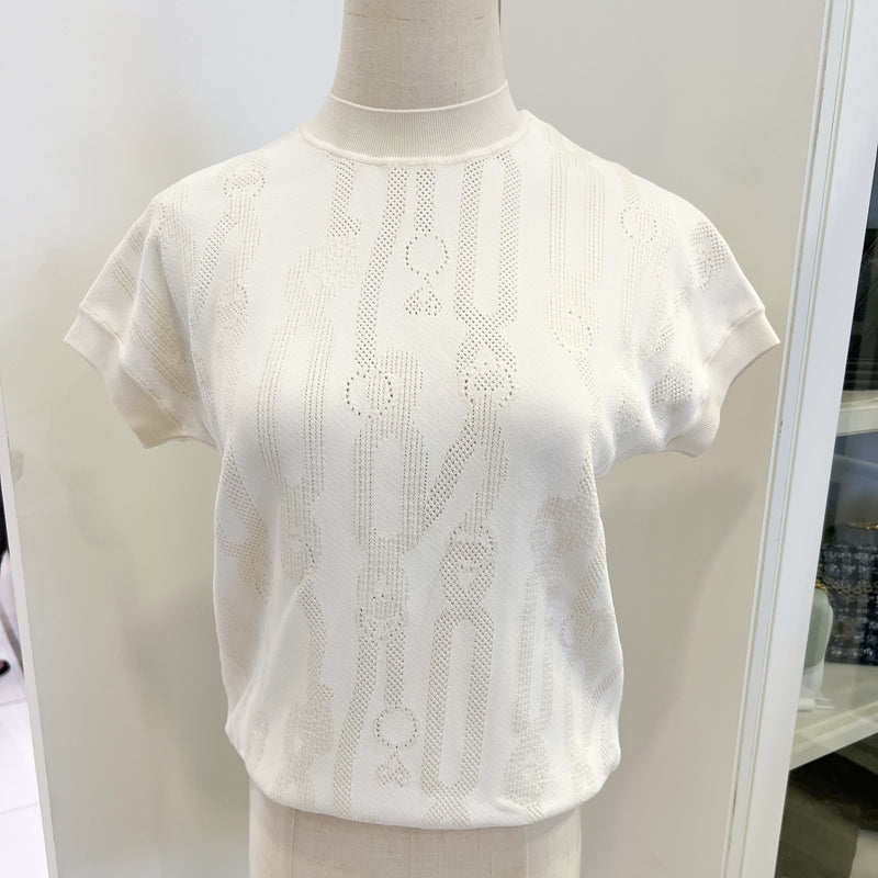 Hermes Palefroi Remix Short Sleeve Sweater in Blanc Naturel Size