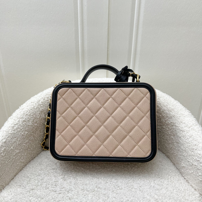 Chanel 18B Medium Filigree Vanity in Beige Caviar, Black Trim and AGHW