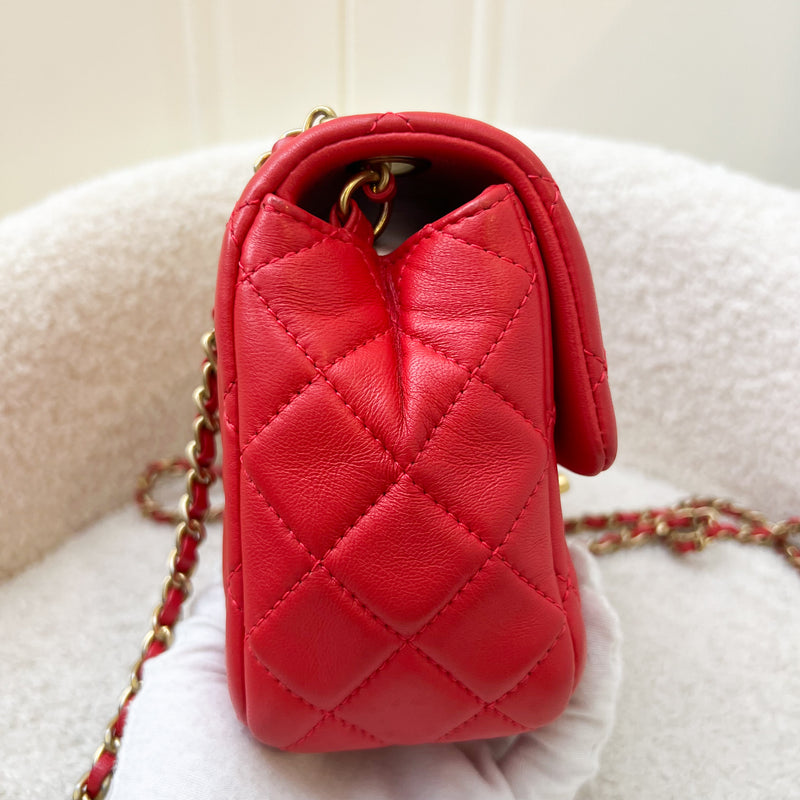 Chanel Pearl Crush Mini Square Flap in Red Lambskin and AGHW