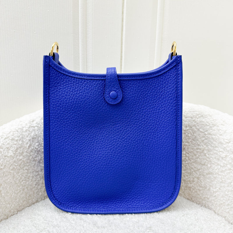 Hermes Mini Evelyne 16 in Bleu Royal Clemence Leather, Canvas Strap and GHW