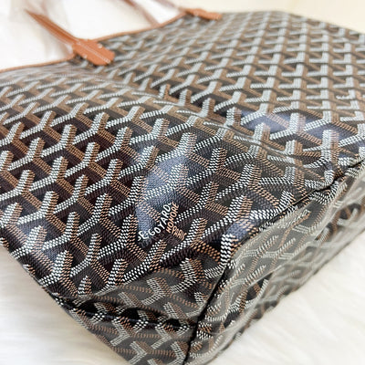 Goyard Saint Louis PM Tote in Black Signature Goyardine Canvas and Brown Trim