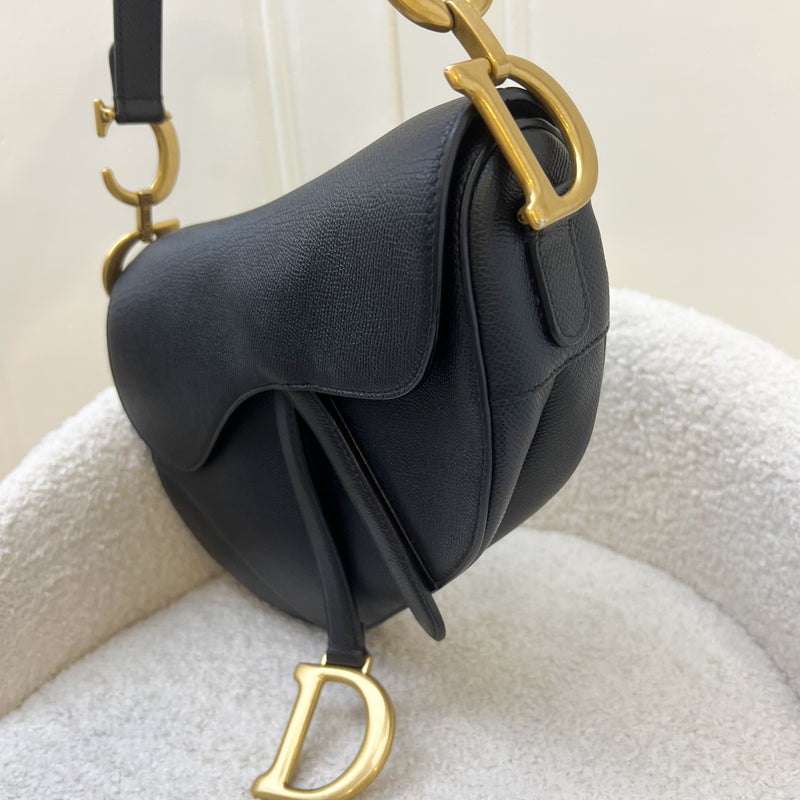 Dior Medium Saddle Bag in Black Grained Calfskin and AGHW