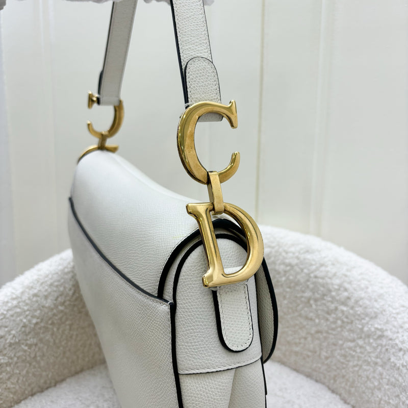 Dior Medium Saddle Bag in White Grained Calfskin and AGHW