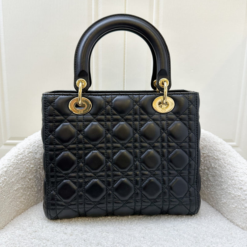 Dior Medium Lady Dior in Black Lambskin and GHW (New Version with Adjustable Strap)<br>