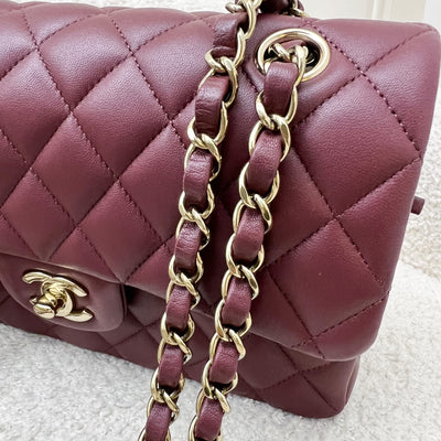 Chanel Small Classic Flap CF in Burgundy Lambskin and LGHW