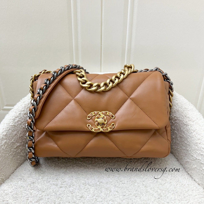 Chanel 19 Small Flap in 22S Caramel Lambskin and 3-tone HW (Model: AS1160)