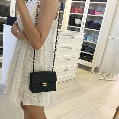 Chanel Vintage Classic Mini Square Flap in Black Caviar and 24K GHW