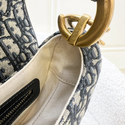 Dior Medium Saddle Bag in Navy Oblique Canvas and AGHW