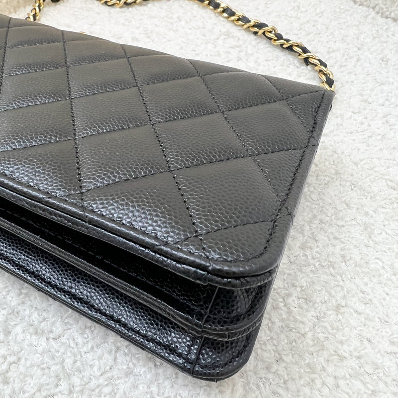 Chanel 23S Classic Flap Charm Wallet on Chain WOC in Black Caviar and GHW