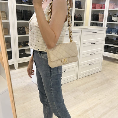 Chanel Seasonal Small Funky Chain Flap Bag in Light Beige Lambskin and GHW