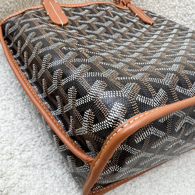 Goyard Mini Anjou Tote Bag in Black Goyardine Canvas with Camel Trim