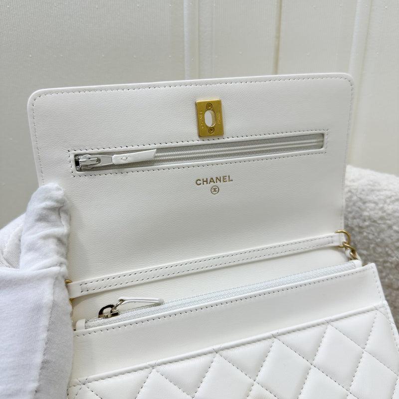 Chanel Pearl Crush Wallet on Chain WOC in White Lambskin and AGHW