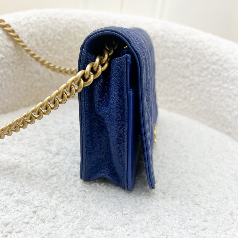 Chanel Boy Wallet on Chain WOC in Blue Caviar and AGHW