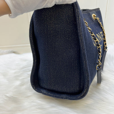 Chanel Small / Medium Deauville in Shimmery Blue Fabric and LGHW