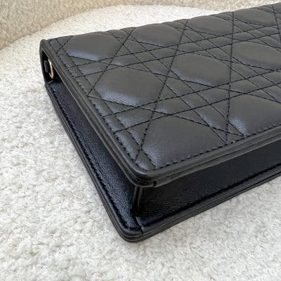 Dior Lady Dior Pouch / Wallet on Chain WOC in Black Cannage Lambskin and LGHW