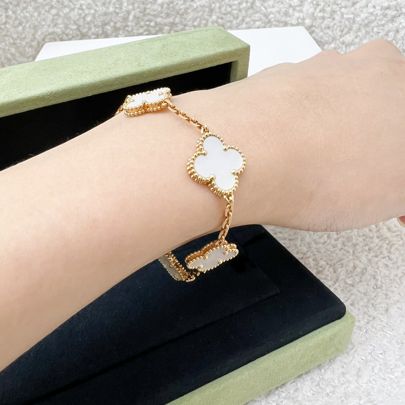 Van Cleef & Arpels VCA Vintage Alhambra 5 Motifs Bracelet with Mother of Pearl MOP in 18K Yellow Gold