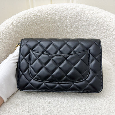 Chanel Pearl Crush Wallet on Chain WOC in 23K Black Stiff Lambskin and AGHW