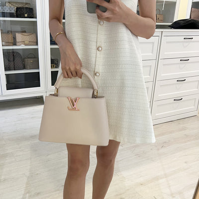 LV Capucines BB in Quartz (Cream) Calfskin, Pink and Cream Enamel and GHW