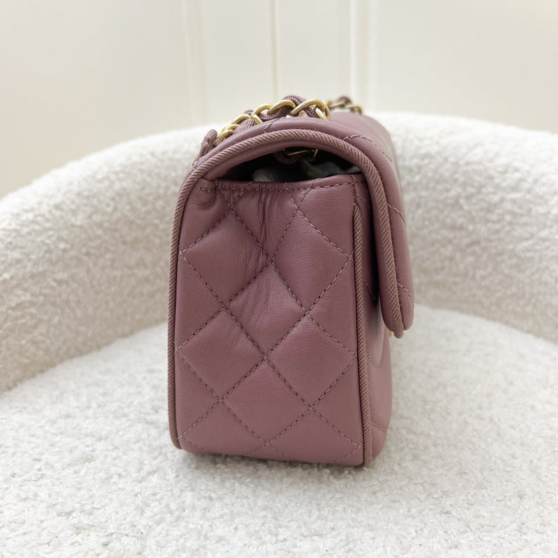 Chanel 16C Pagoda Small Flap in Dark Pink Lambskin and Gosgrain and AGHW