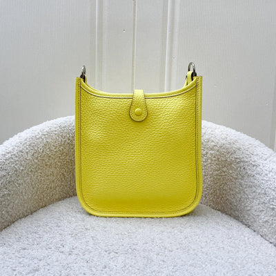 Hermes Mini Evelyne 16 in Limoncello Clemence Leather, Canvas Strap and PHW