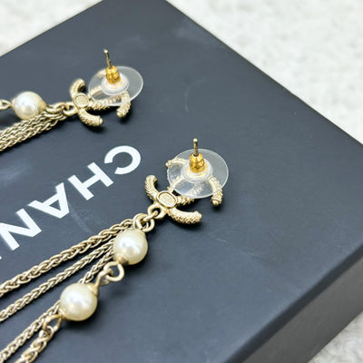 Chanel CC Logo Long Dangling Earrings with Pearls in AGHW