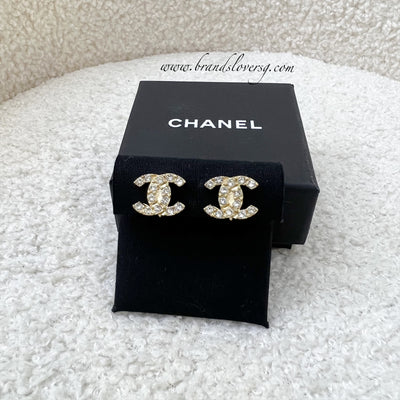 Chanel 22P Clip-on CC Earrings with Crystals in LGHW