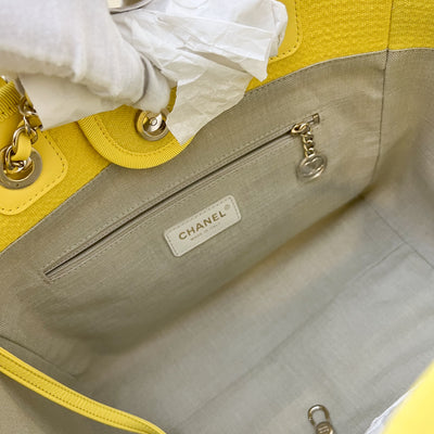 Chanel 23C Small / Medium Deauville Shopping Tote in Yellow Mixed Fibers Fabric and LGHW