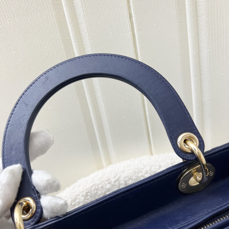 Dior Medium Lady Dior in Navy Lambskin and LGHW (Newer Version with Adjustable Strap)