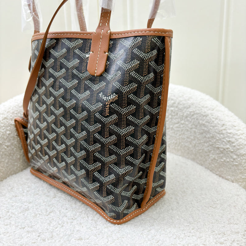 Goyard Mini Anjou in Black Goyardine Canvas with Camel Trim