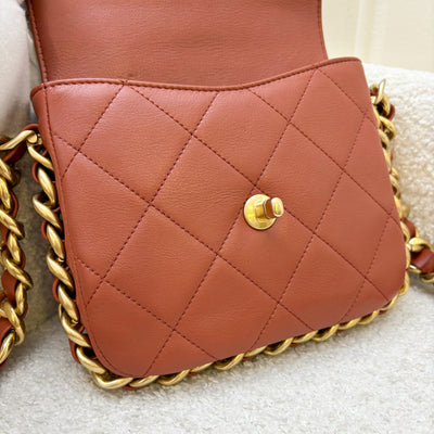 Chanel Seasonal (Runway) Chain Around Flap bag in Terracotta Brown Calfskin and AGHW