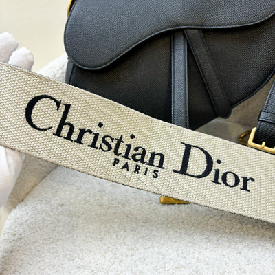 Dior Medium Saddle Bag with Strap in Black Grained Calfskin and AGHW (With Additional Canvas Strap)