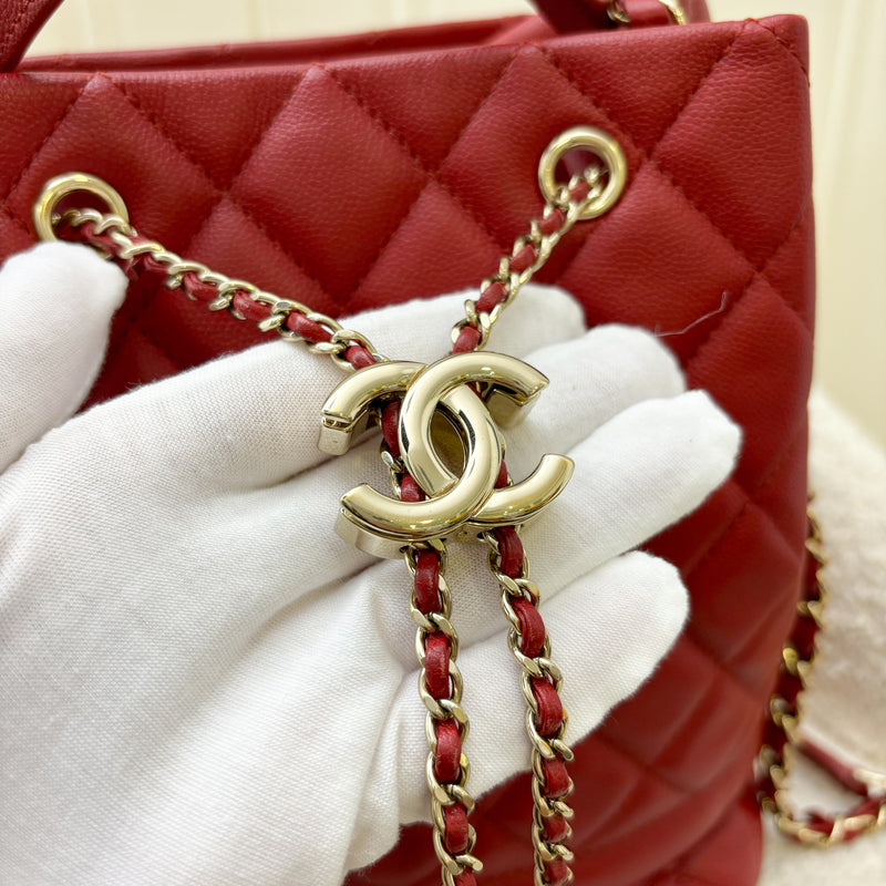 Chanel 19B Drawstring Bucket Bag in Red Caviar and LGHW