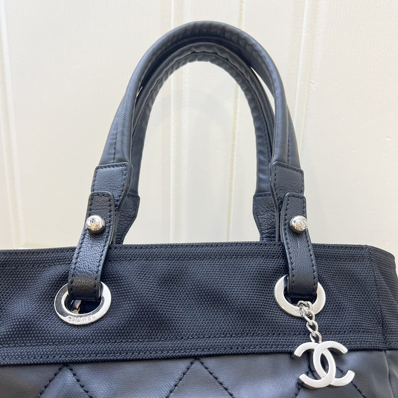 Chanel Small Biarritz Tote in Black Coated Canvas, Leather and SHW
