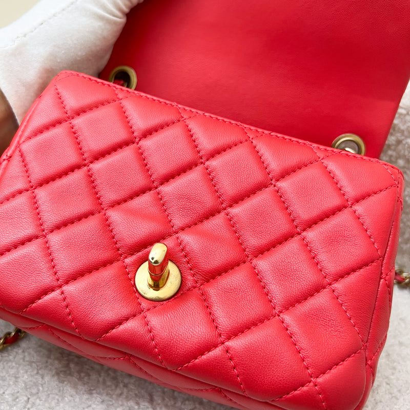 Chanel Pearl Crush Mini Square Flap in Red Lambskin and AGHW