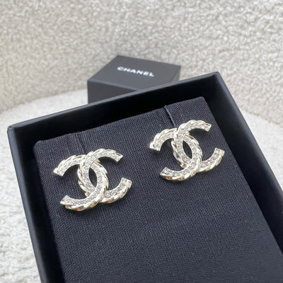 Chanel Classic CC Earrings with Crystals in Light Gold HW