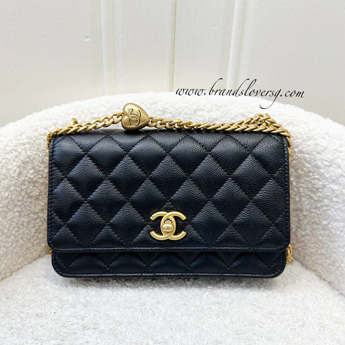 Chanel 24P Heart Adjustable Chain Wallet on Chain WOC in Black Caviar and AGHW